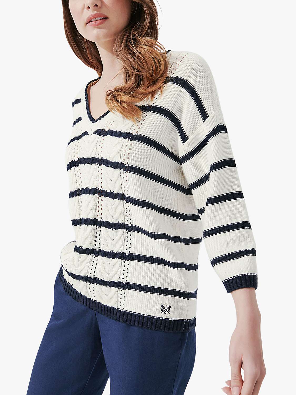 Buy Crew Clothing Falmouth Stripe Cable Knit Jumper, White/Navy Online at johnlewis.com