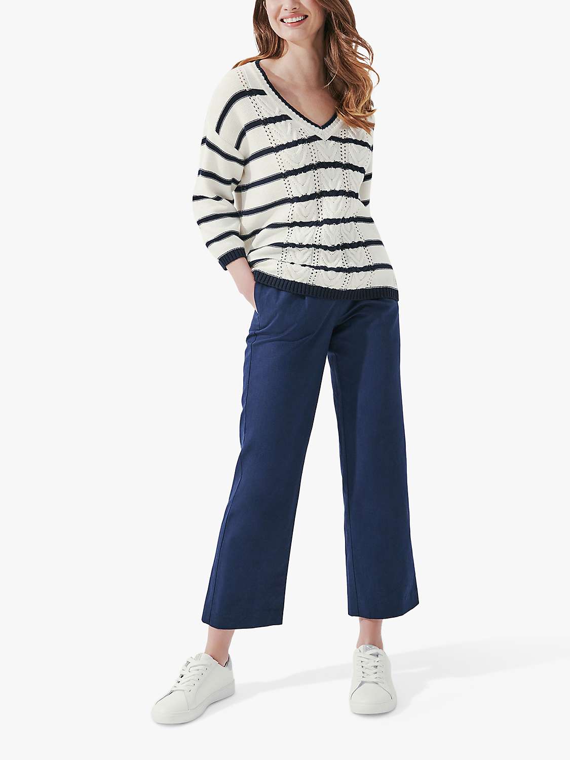 Buy Crew Clothing Falmouth Stripe Cable Knit Jumper, White/Navy Online at johnlewis.com