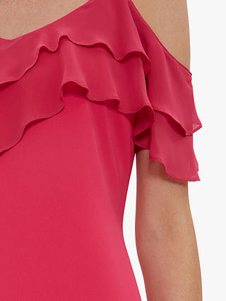Gina Bacconi Blaise Frill Cold Shoulder Maxi Dress, Fuchsia Rose