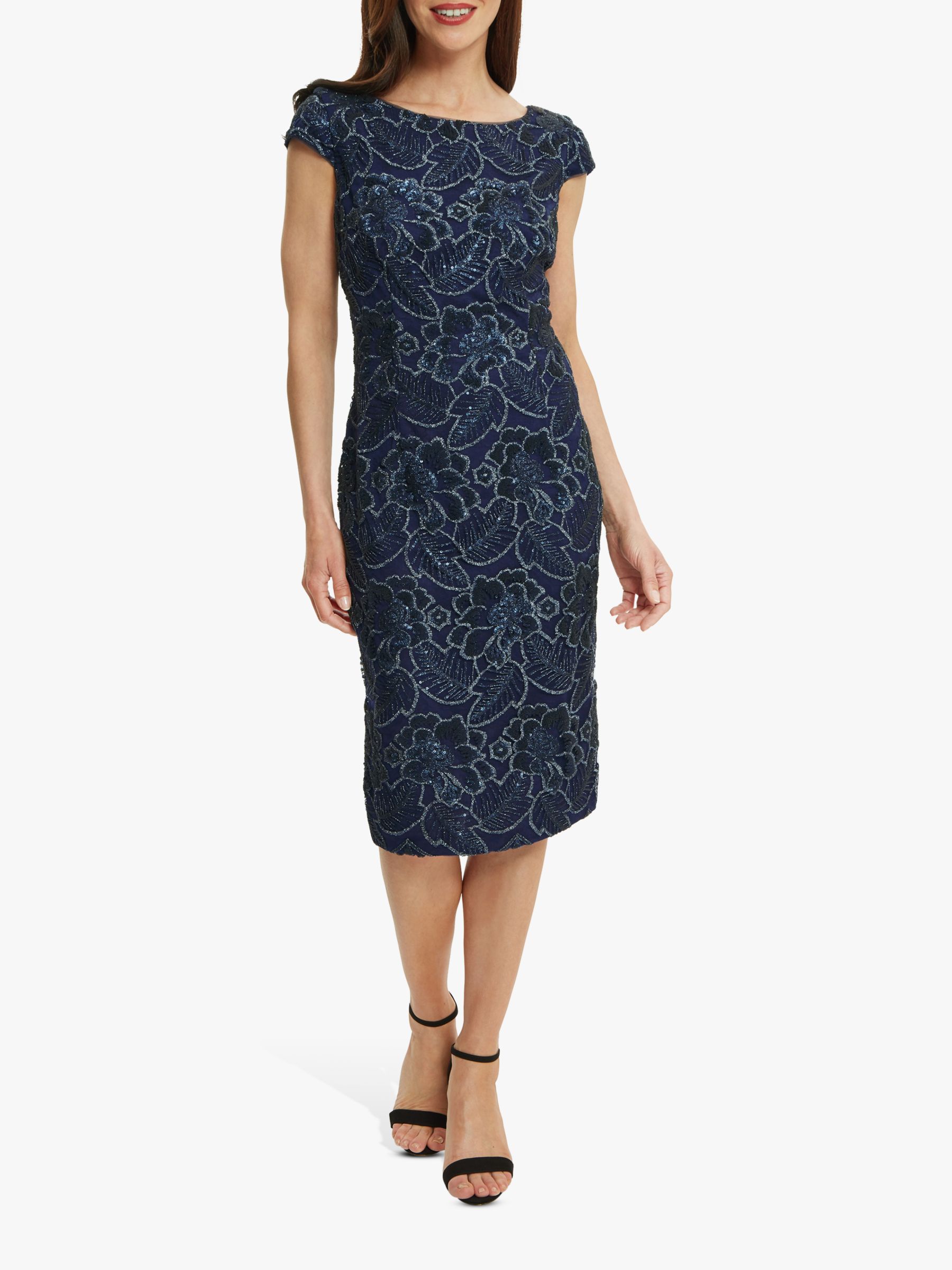 Gina Bacconi Xena Floral Lace Cocktail Dress, Navy at John Lewis & Partners
