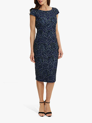 Gina Bacconi Xena Floral Lace Cocktail Dress, Navy