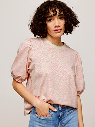AND/OR Piper Puff Sleeve Leopard Print Top