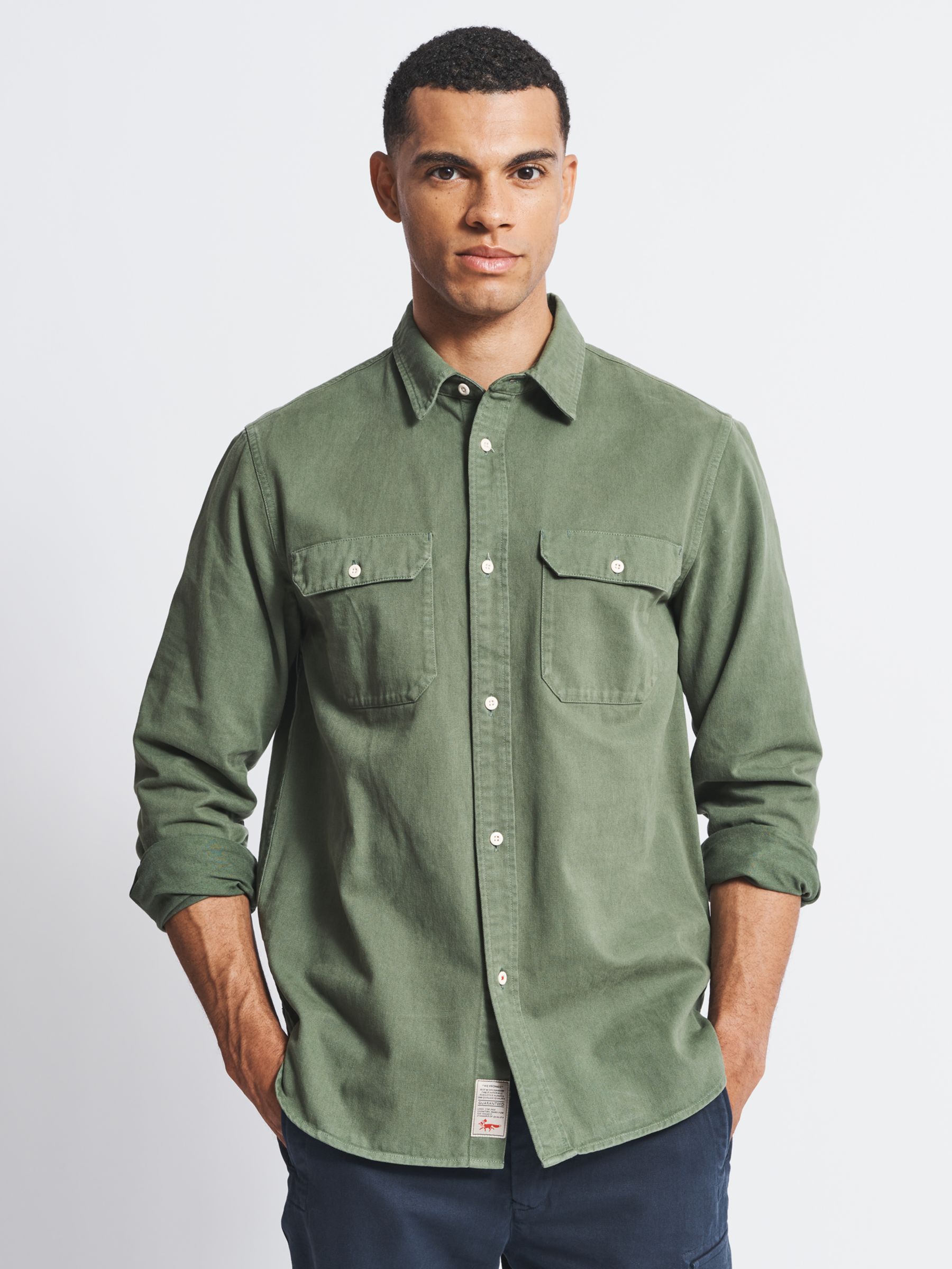 Aubin Normanby Cotton Twill Shirt, Khaki, S