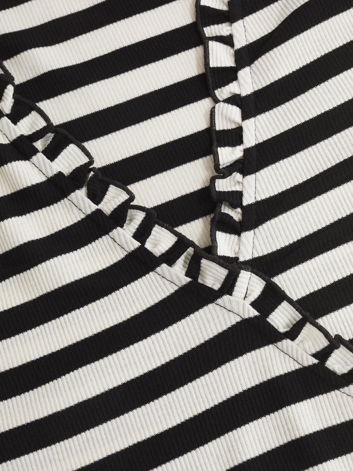Mango Marina Stripe Frill Wrap Neck Top, Black/White, XXS