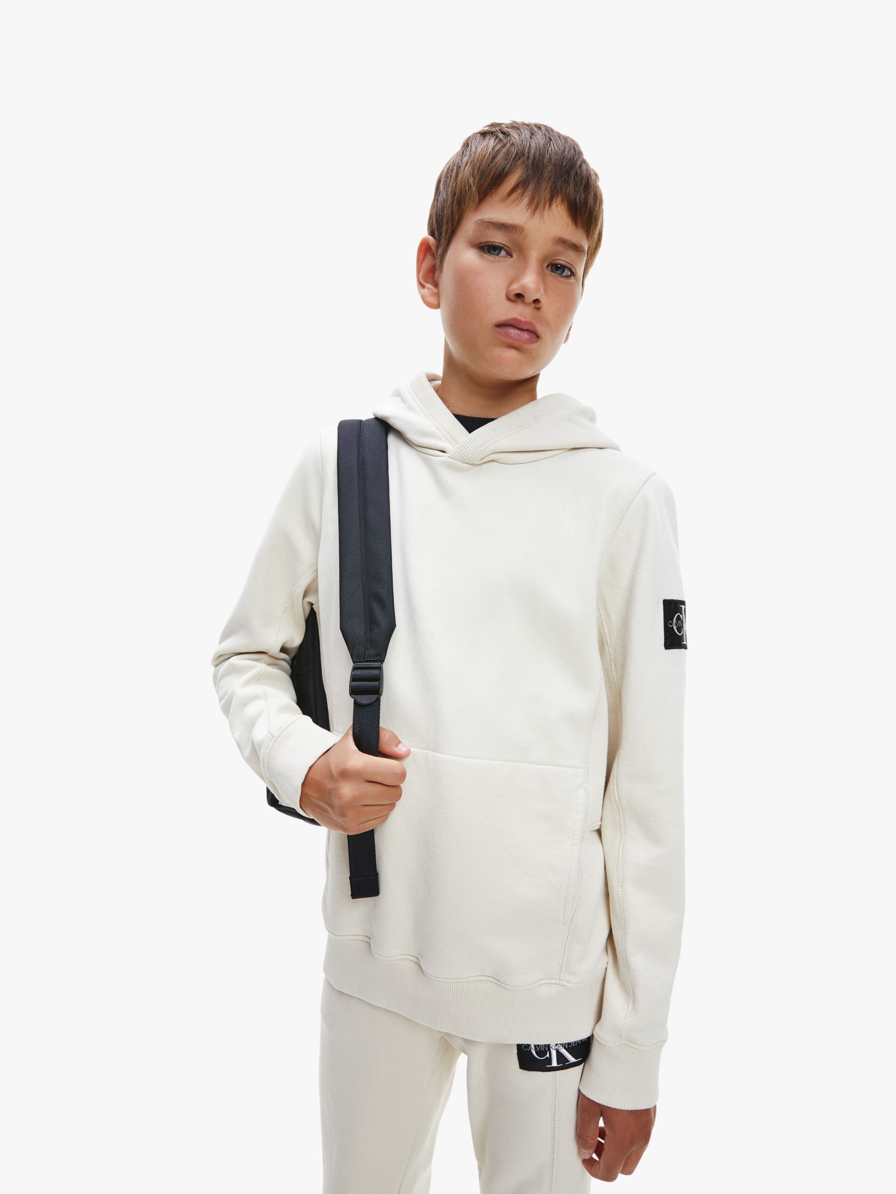 Calvin Klein Kids' Rib Detail Hoodie, Muslin White 14 years unisex 100% organic cotton