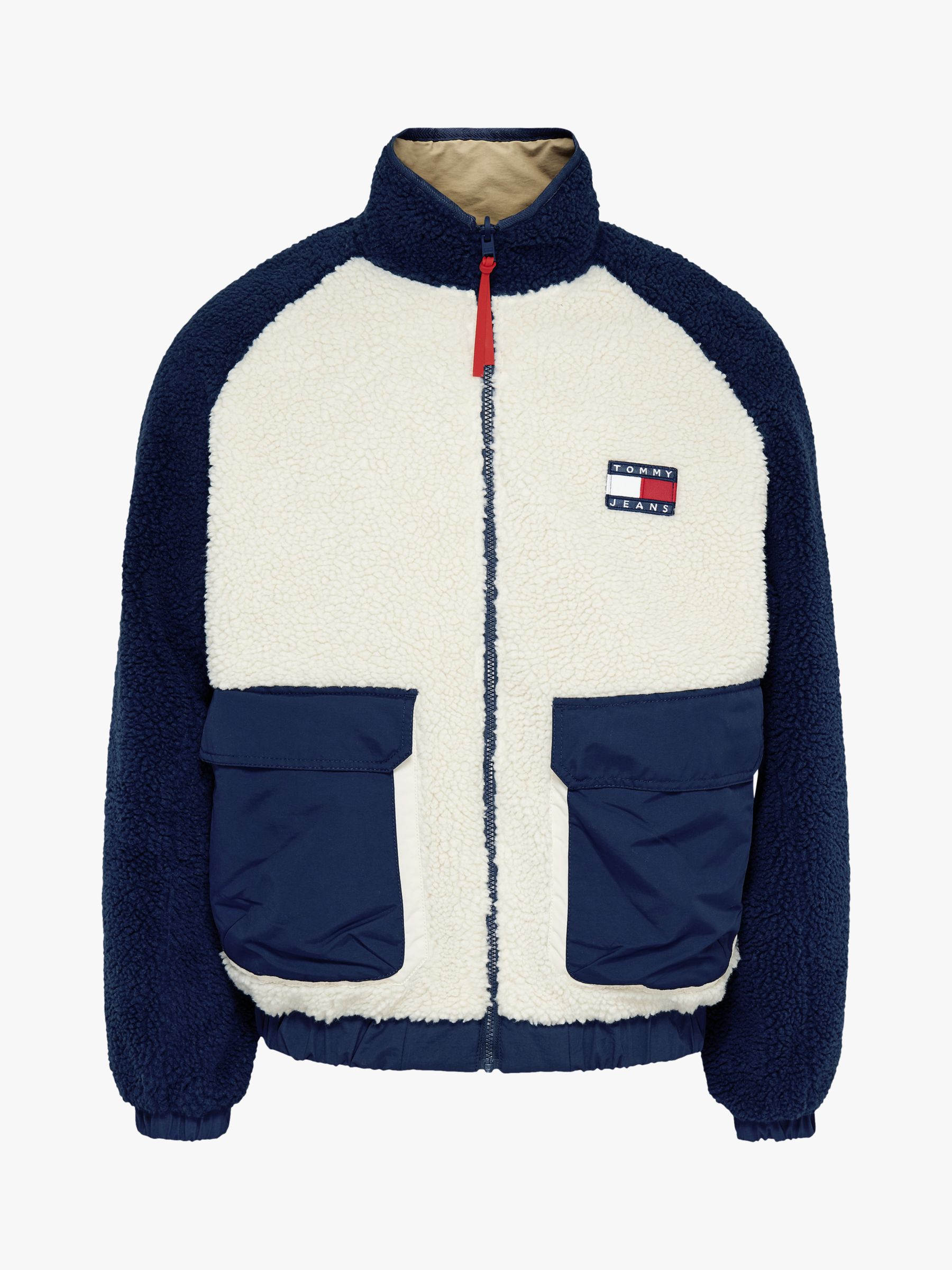 Tommy Jeans Reversible Sherpa Jacket, Twilight Navy/White at John Lewis ...