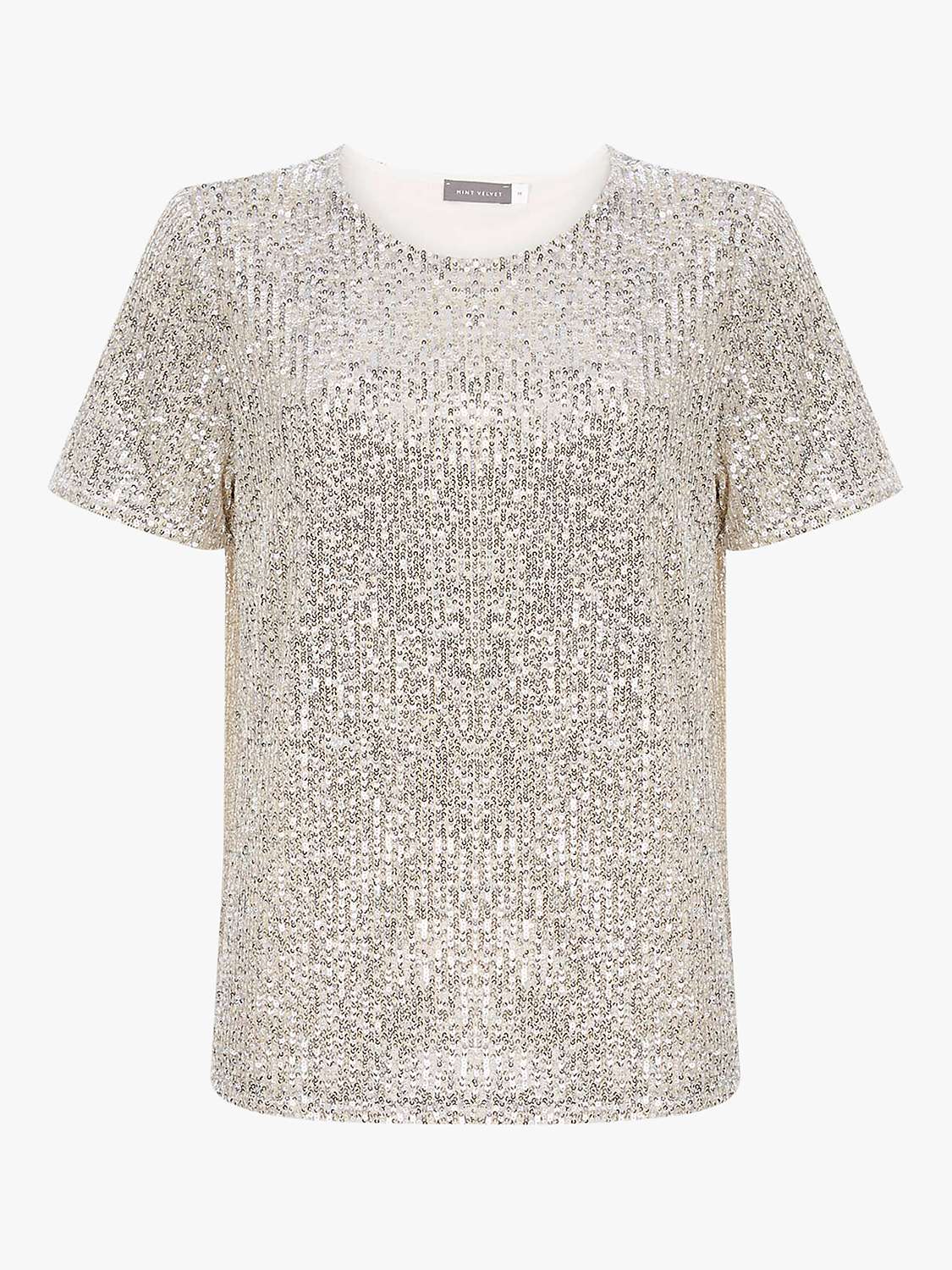 Mint Velvet Sequin T-Shirt, Silver at John Lewis & Partners