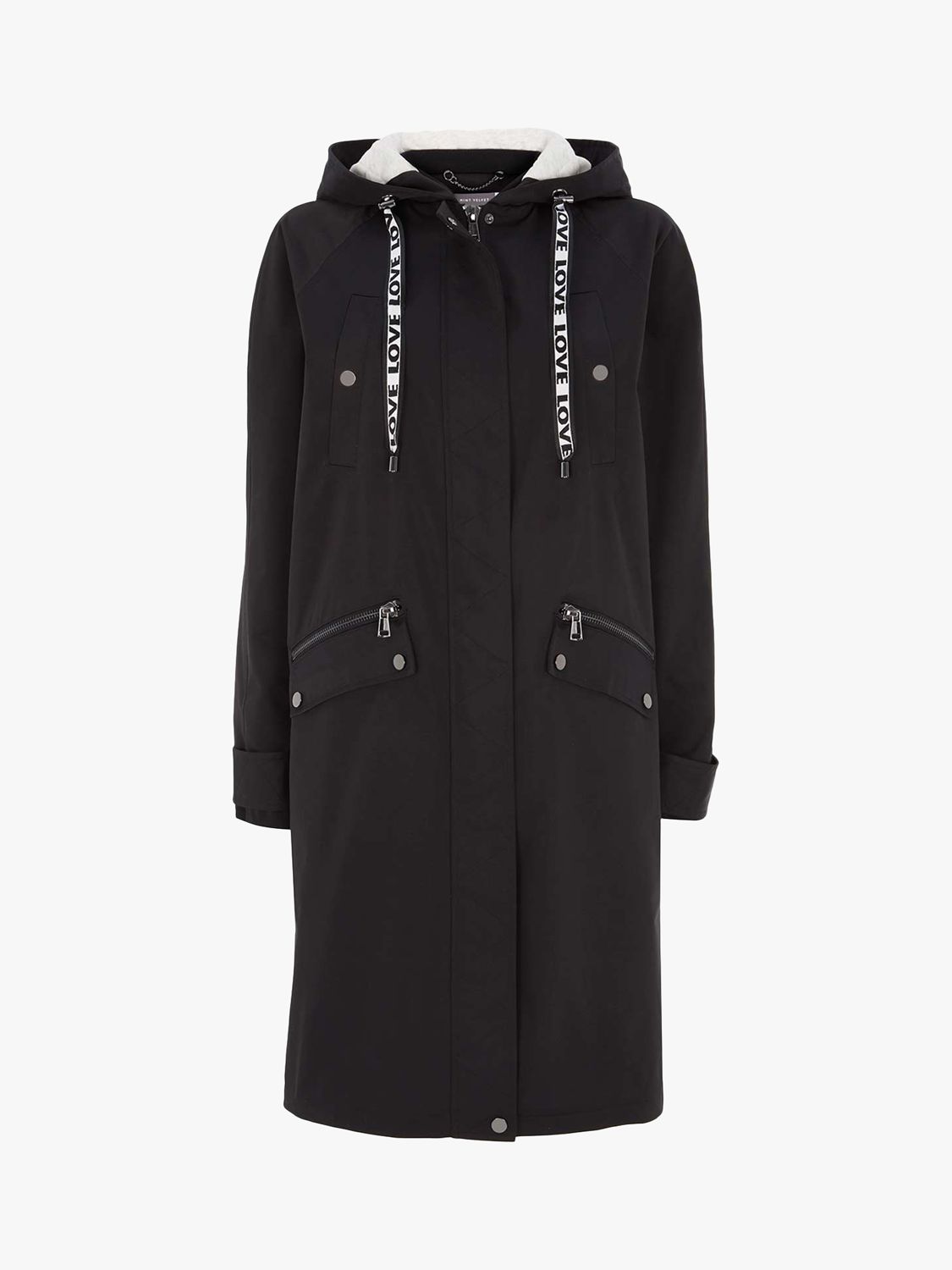 Mint Velvet Light Popper Parka Jacket, Black at John Lewis & Partners