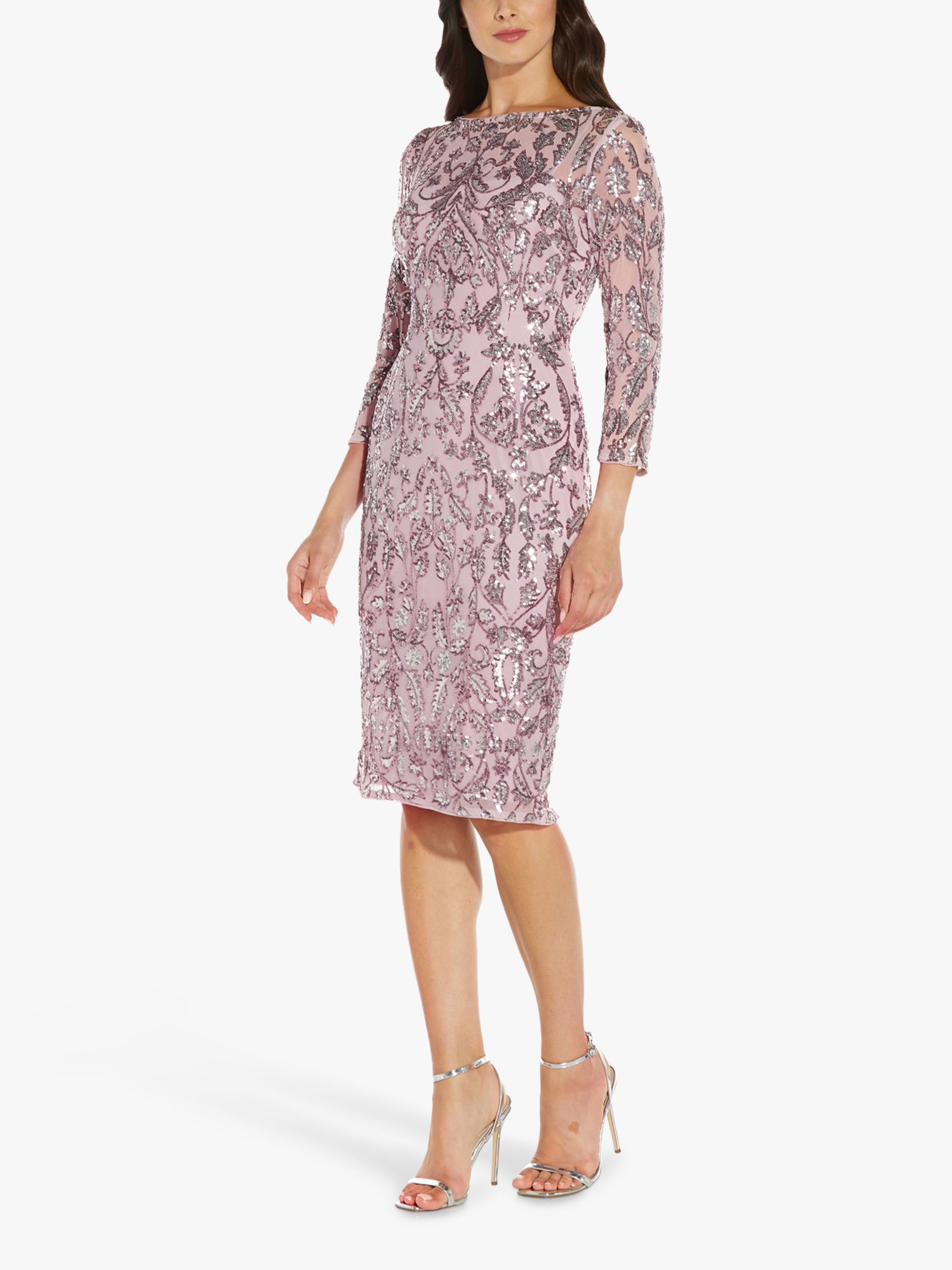 Adrianna Papell Sequin Stretch Sheath Dress Smoky Rose 6