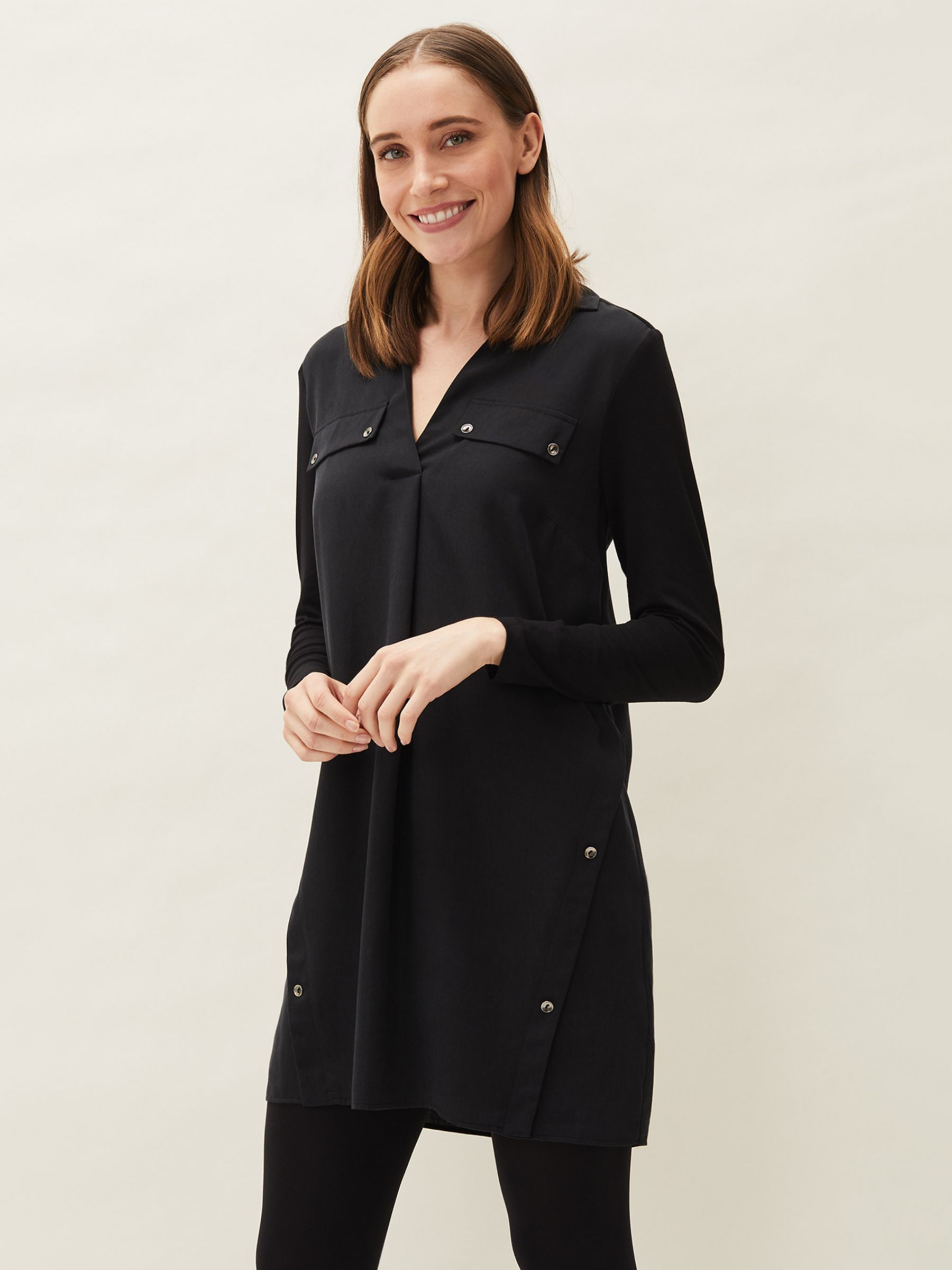 Phase Eight Neave Button Tunic Dress, Black at John Lewis & Partners