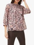 Phase Eight Julie Floral Print Shirred Blouse, Pink
