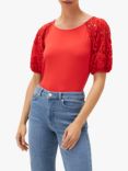 Phase Eight Elise Lace Sleeve Top, Hot Coral