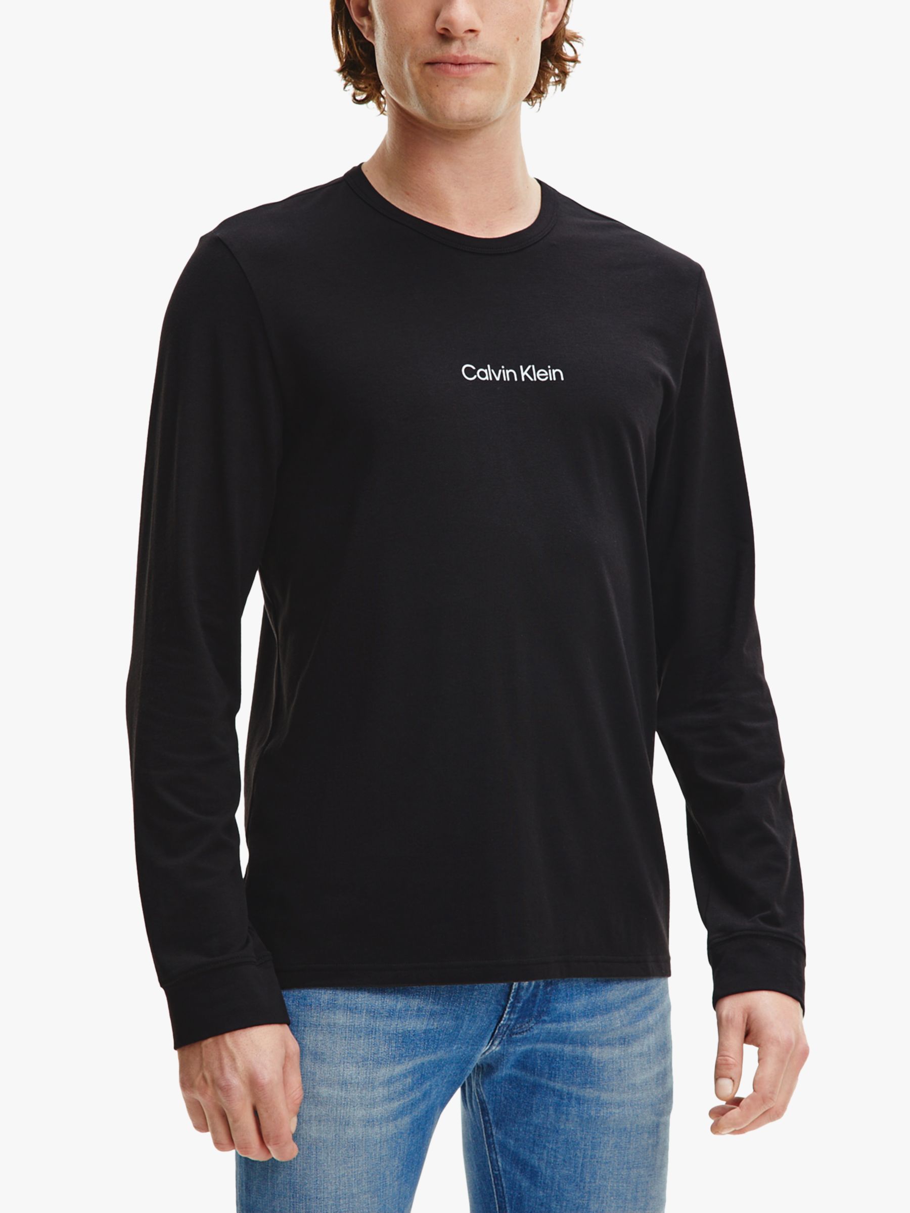 betreden Triviaal zij is Calvin Klein Long Sleeve Logo Lounge T-Shirt, Black at John Lewis & Partners