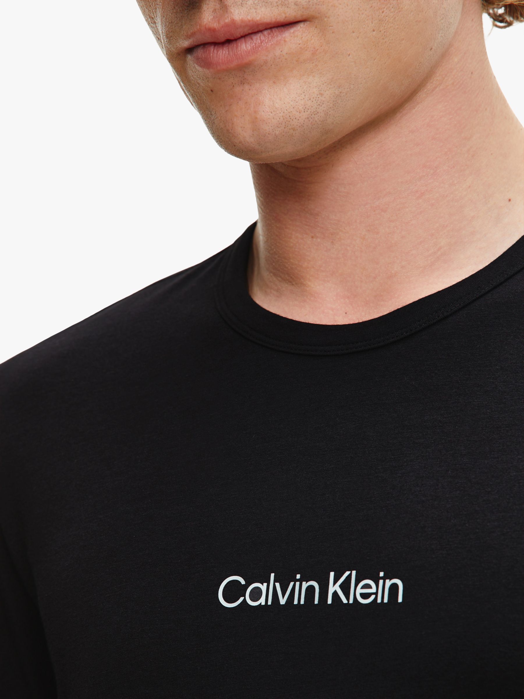 Calvin Klein Long Sleeve Logo Lounge T-Shirt, Black at John Lewis ...