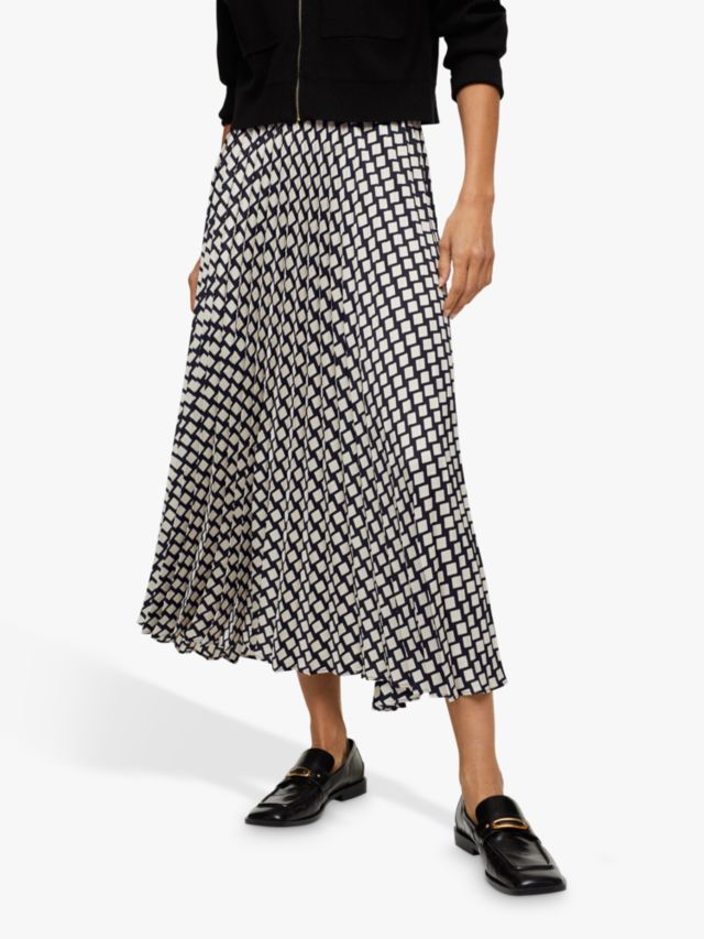 Mango Quant Geometric Print Pleated Midi Skirt, Black/Multi, XXS