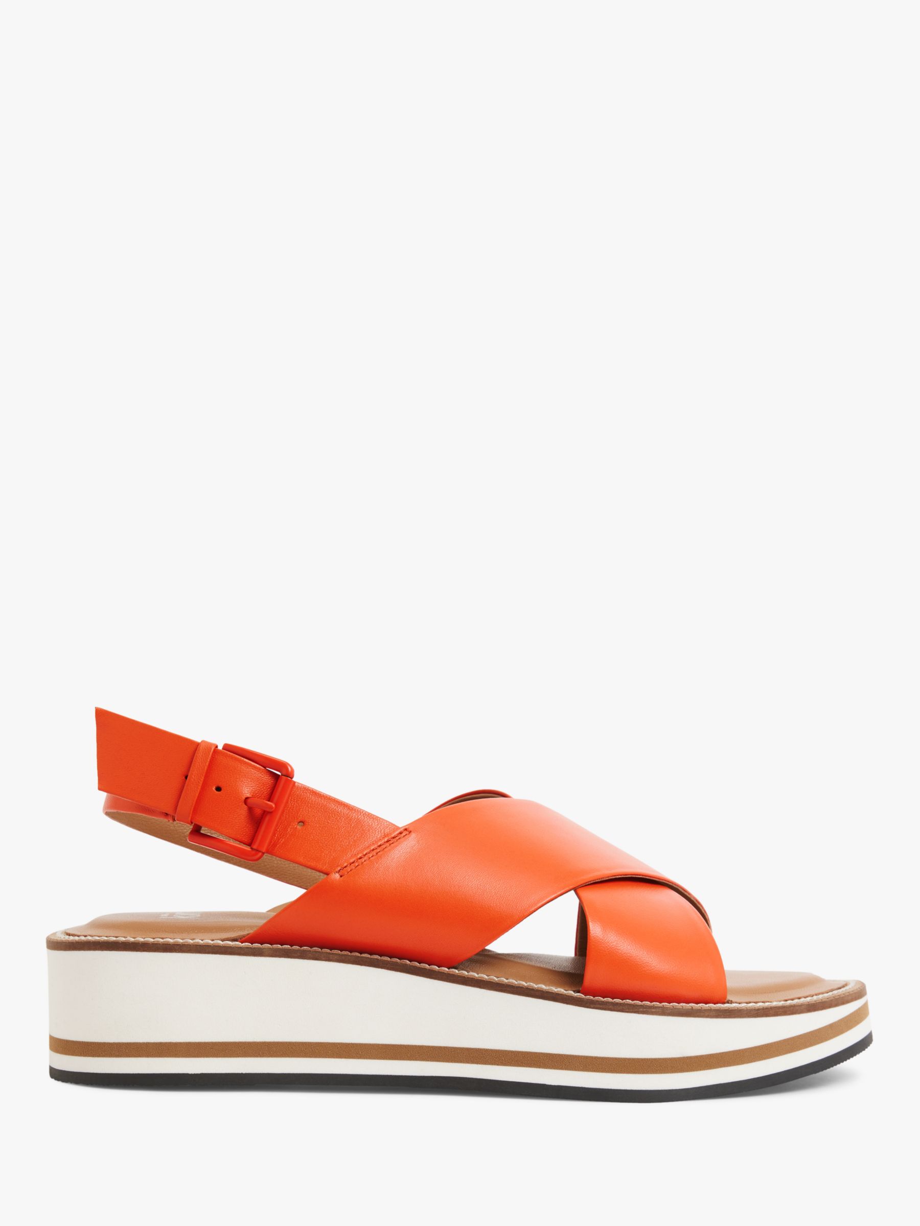 Kin Lassey Leather Cross Strap Flatform Sandals, Orange