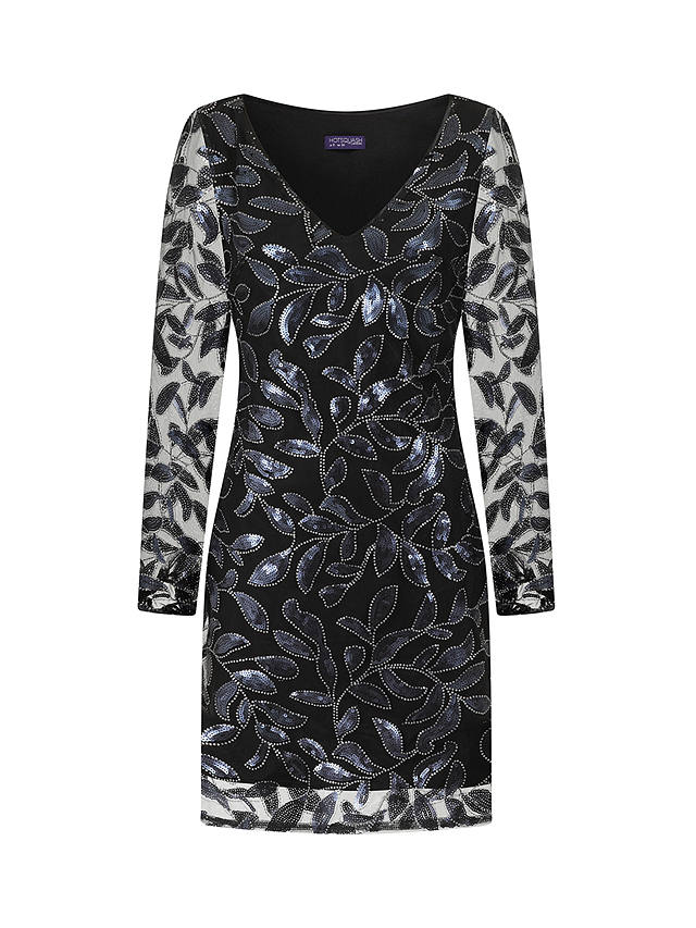 HotSquash Sequin Leaf Embroidery Shift Dress, Black