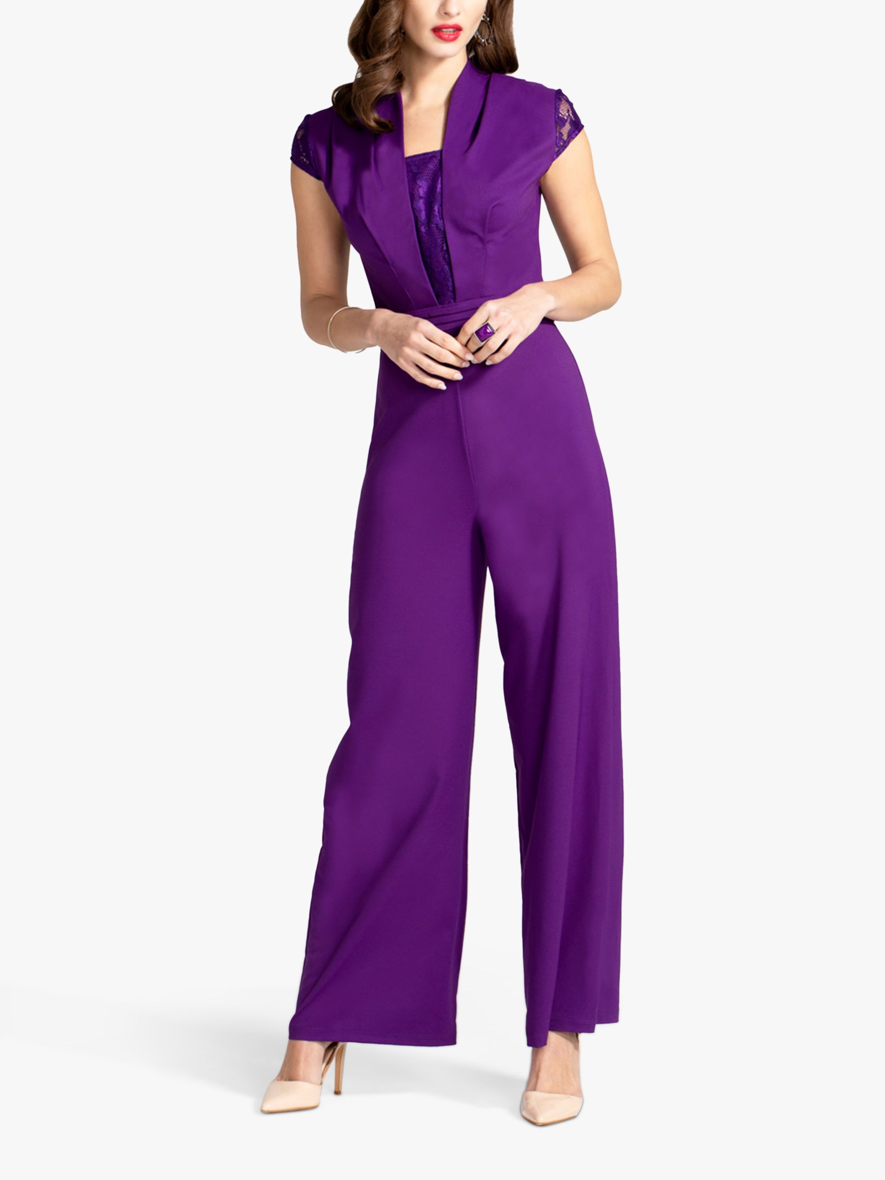 HotSquash Lace Detail Crepe Jumpsuit, Purple at John Lewis & Partners