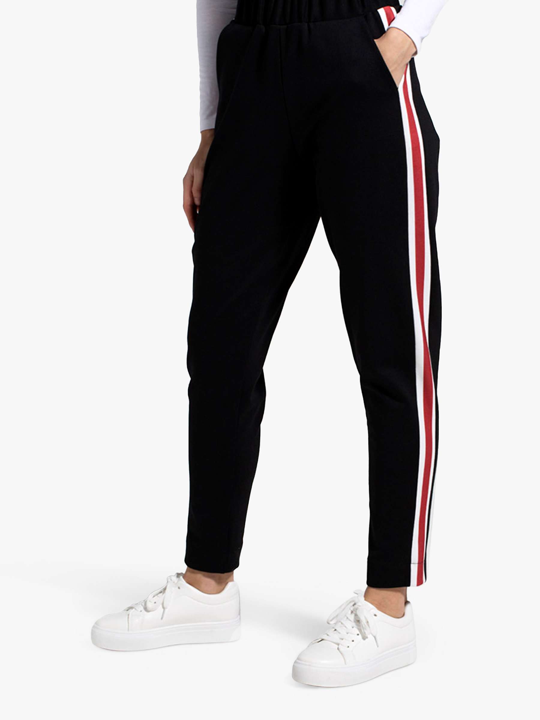 Buy HotSquash Ponte Stripe Detail Trousers, Black/Red Online at johnlewis.com