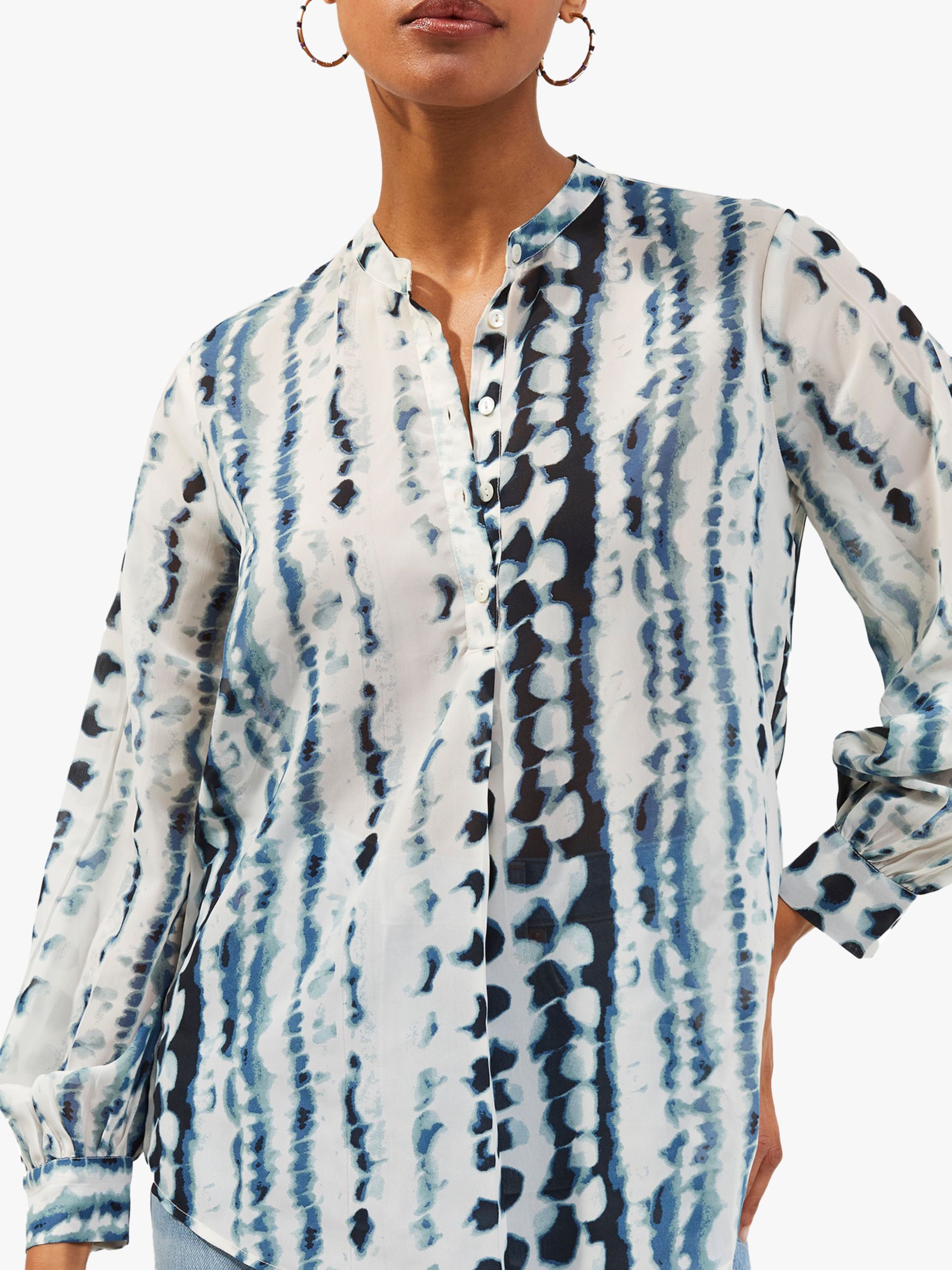 French Connection Tie Dye Blouse, White/Blue at John Lewis & Partners