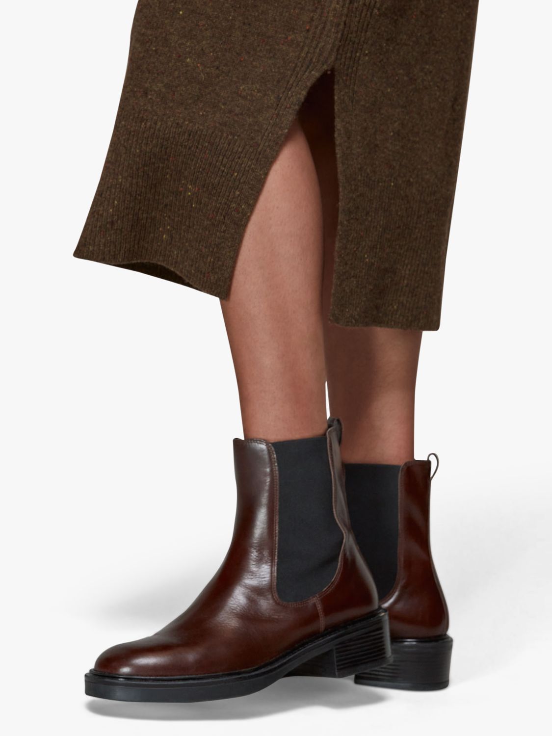 Whistles Rue Elasticated Leather Boots, Burgundy at John Lewis &