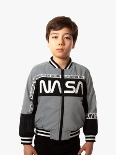 Fabric Flavours Kids' NASA Flight Commander Bomber Jacket, Grey, 3-4 years