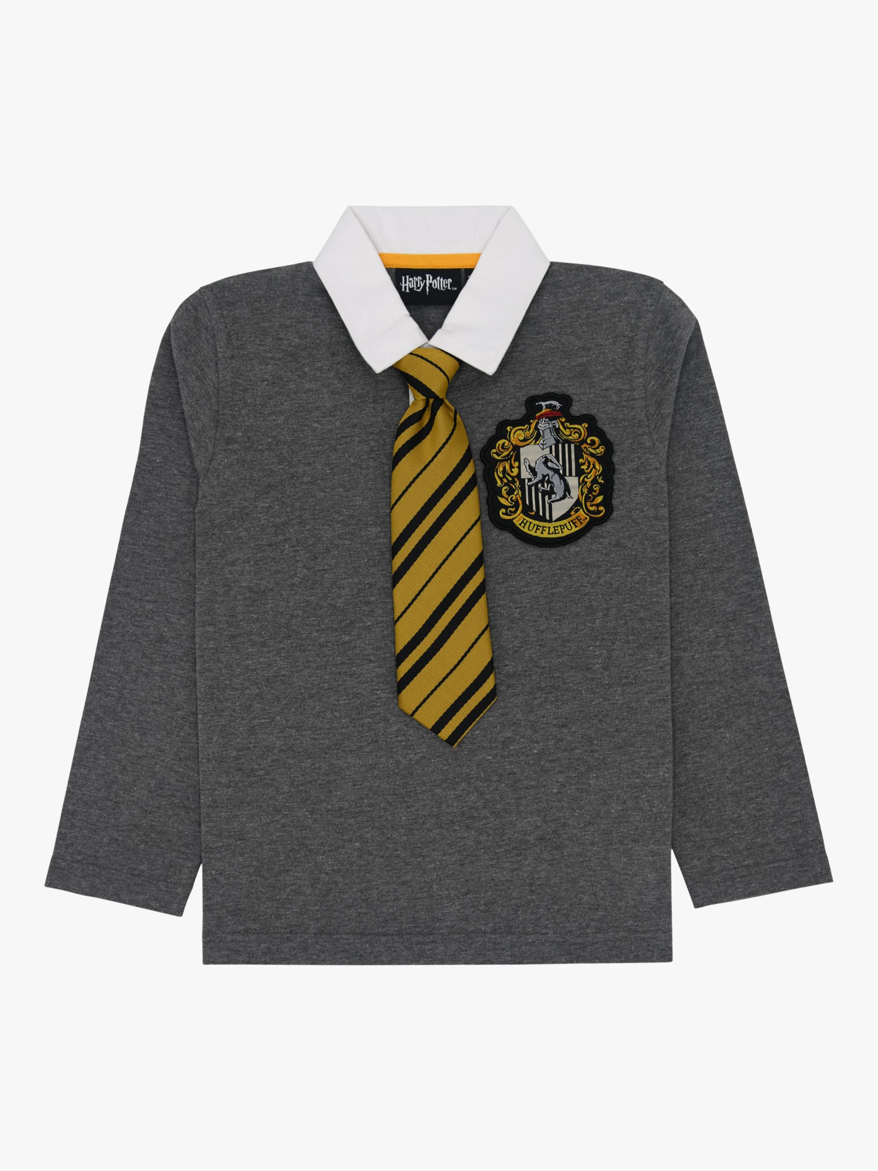 Fabric Flavours Kids' Harry Potter Hufflepuff Uniform Long Sleeve Top, Grey  at John Lewis & Partners