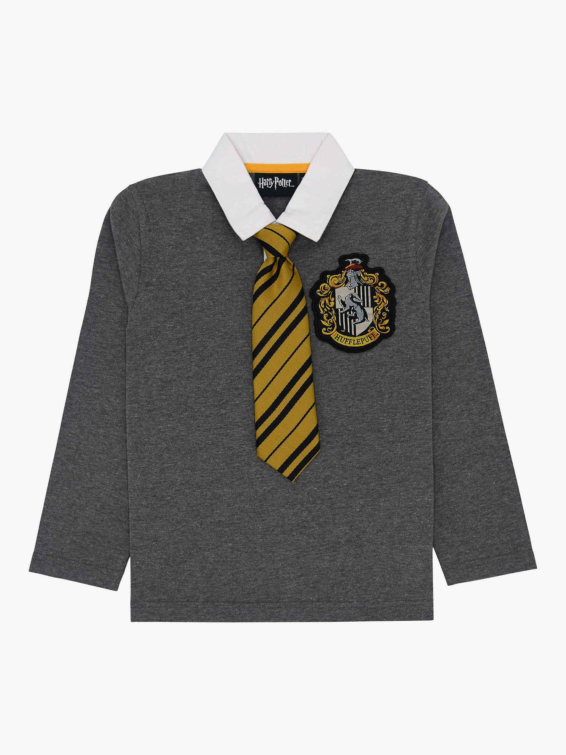 Buy Fabric Flavours Kids' Harry Potter Hufflepuff Uniform Long Sleeve Top, Grey Online at johnlewis.com