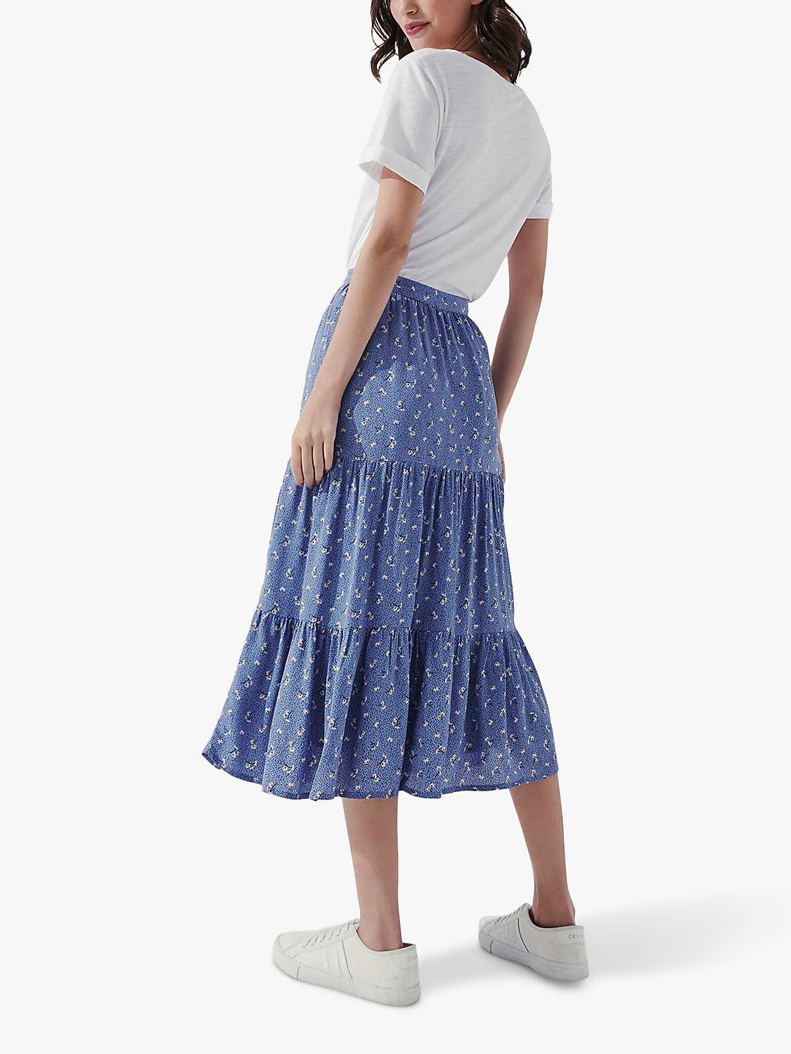 Buy Crew Clothing Daisy Print Button Front Tiered Midi Skirt, Blue/Multi Online at johnlewis.com