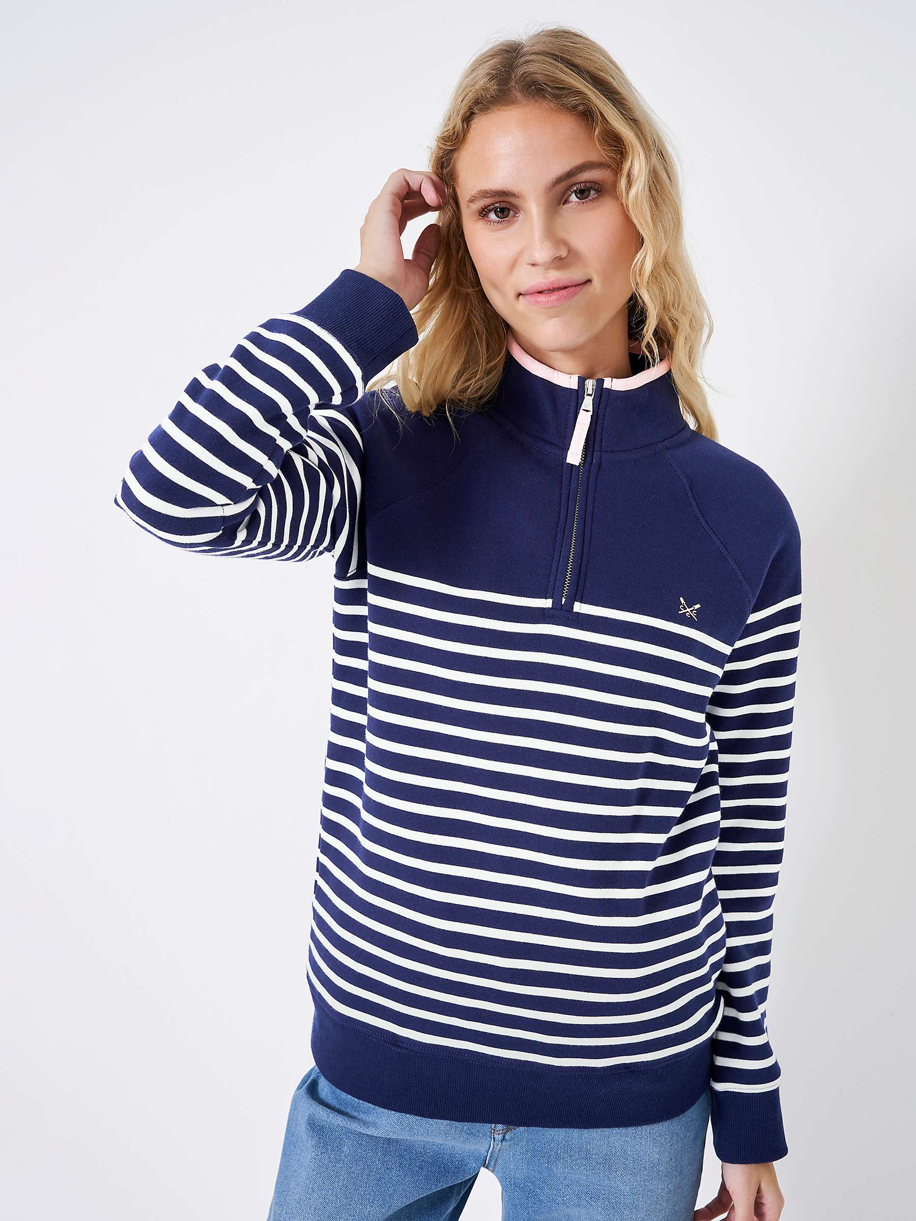 Buy Crew Clothing Stripe Half Zip Sweatshirt, Blue/Multi Online at johnlewis.com