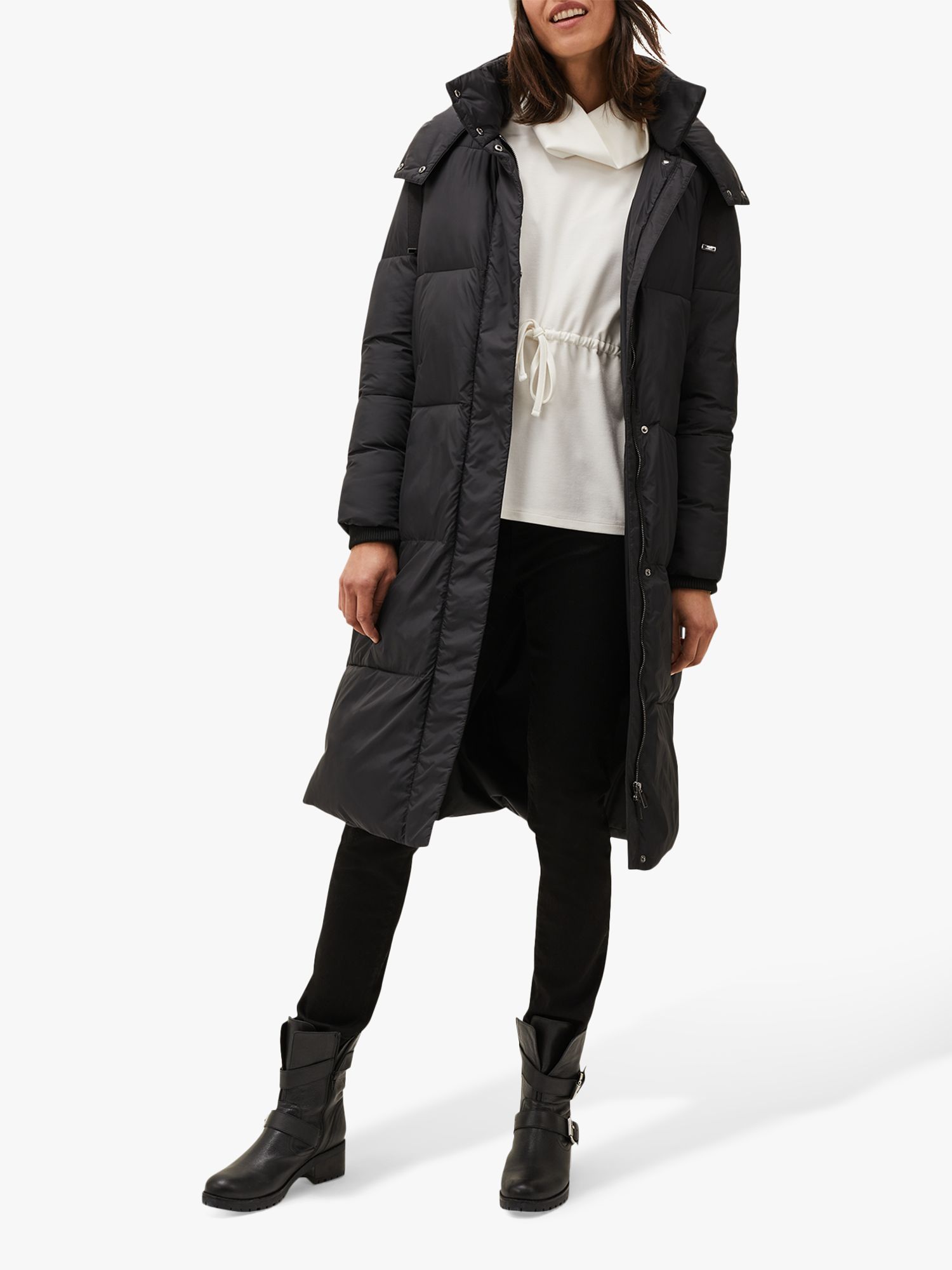 Phase Eight Shona Knee Length Quilted Coat, Black