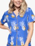 Cyberjammies Sierra Pineapple Print Short Sleeve Pyjama Shirt, Blue