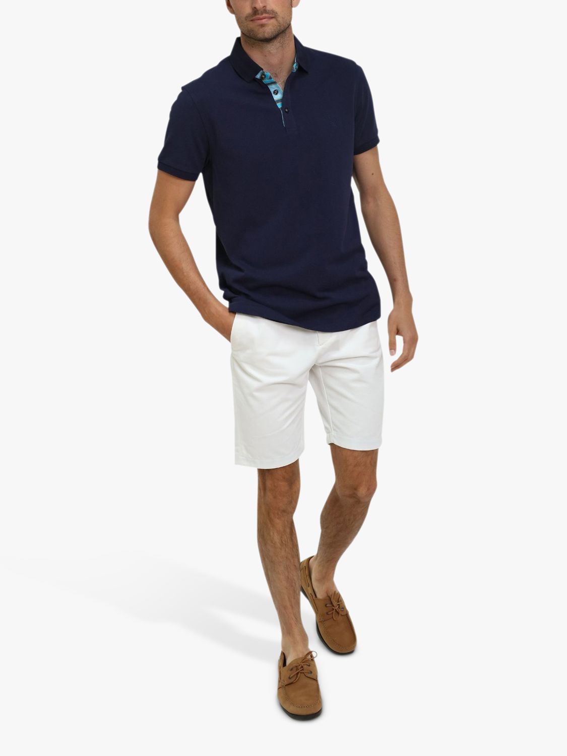 KOY Stripe Detail Short Sleeve Polo Shirt, Navy, S