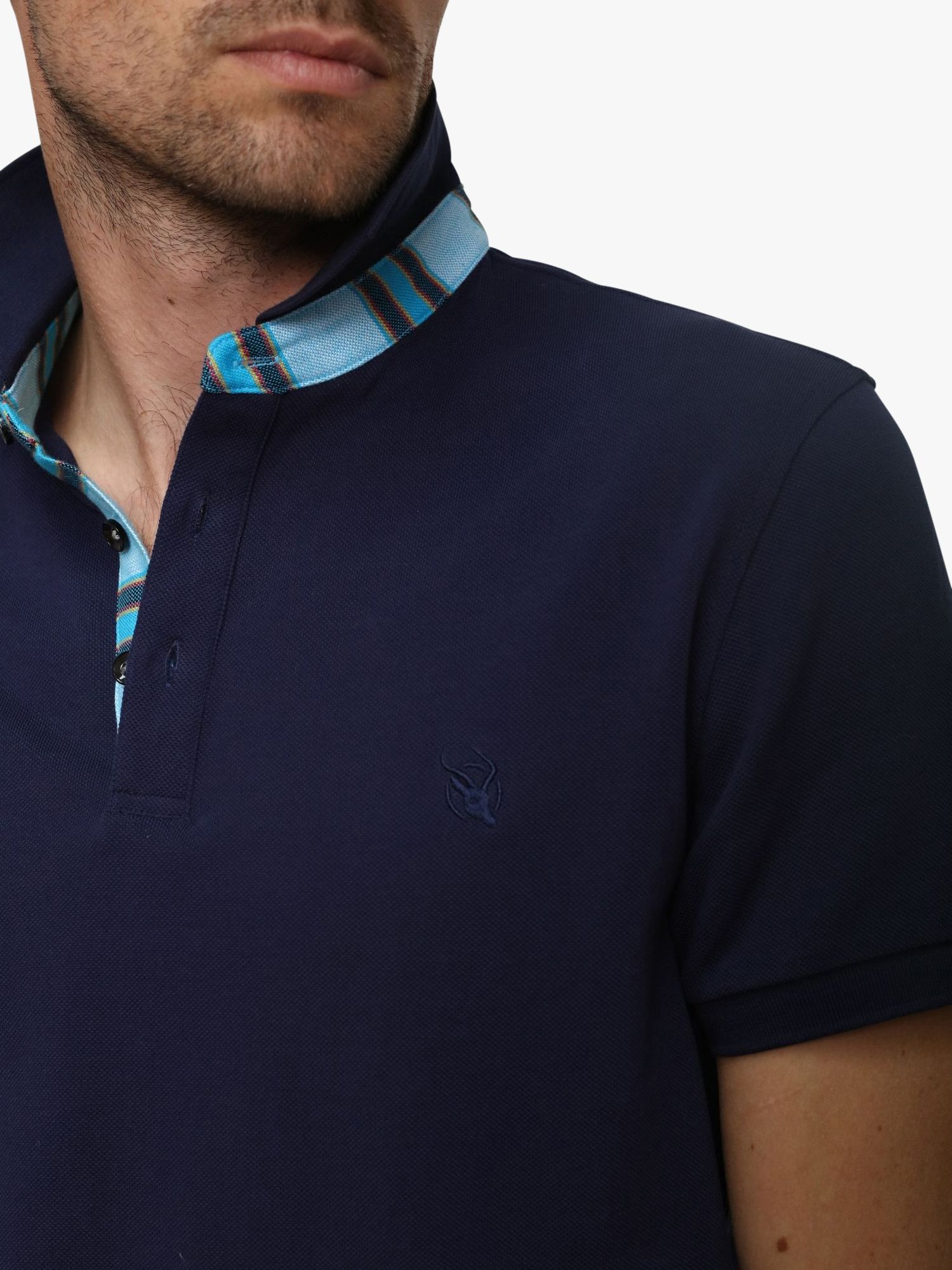 KOY Stripe Detail Short Sleeve Polo Shirt, Navy, S