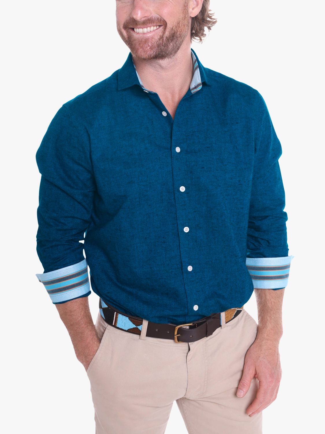 KOY Cheza Cotton Linen Shirt, Navy, S