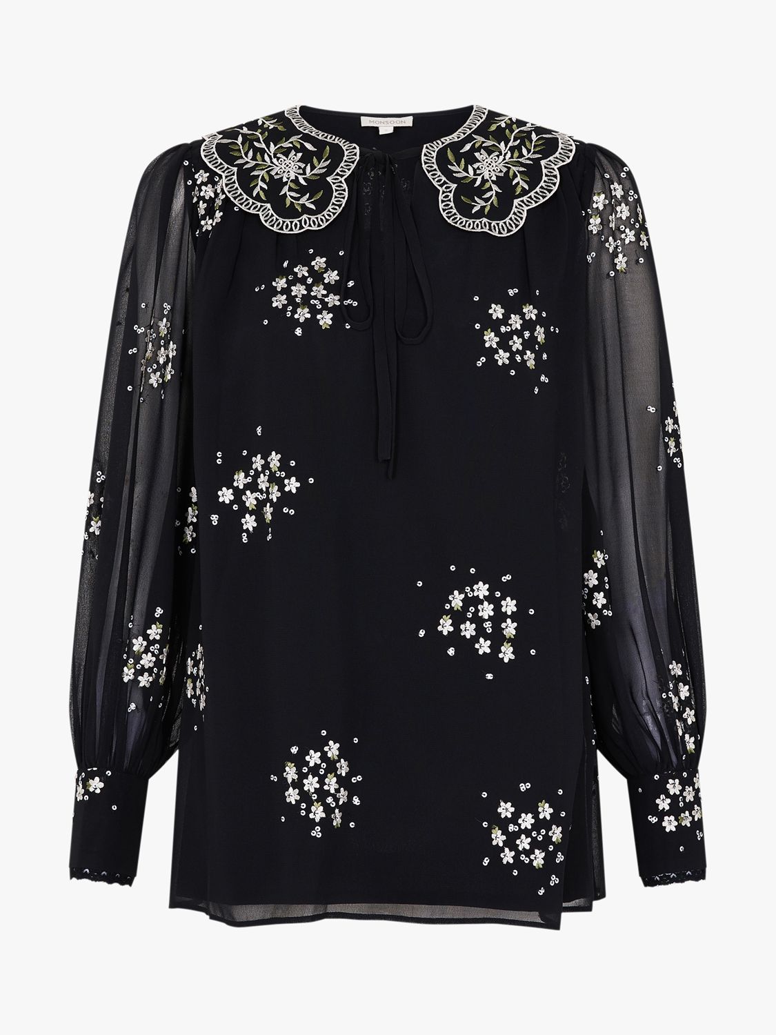 Monsoon Stasia Embroidered Blouse, Black