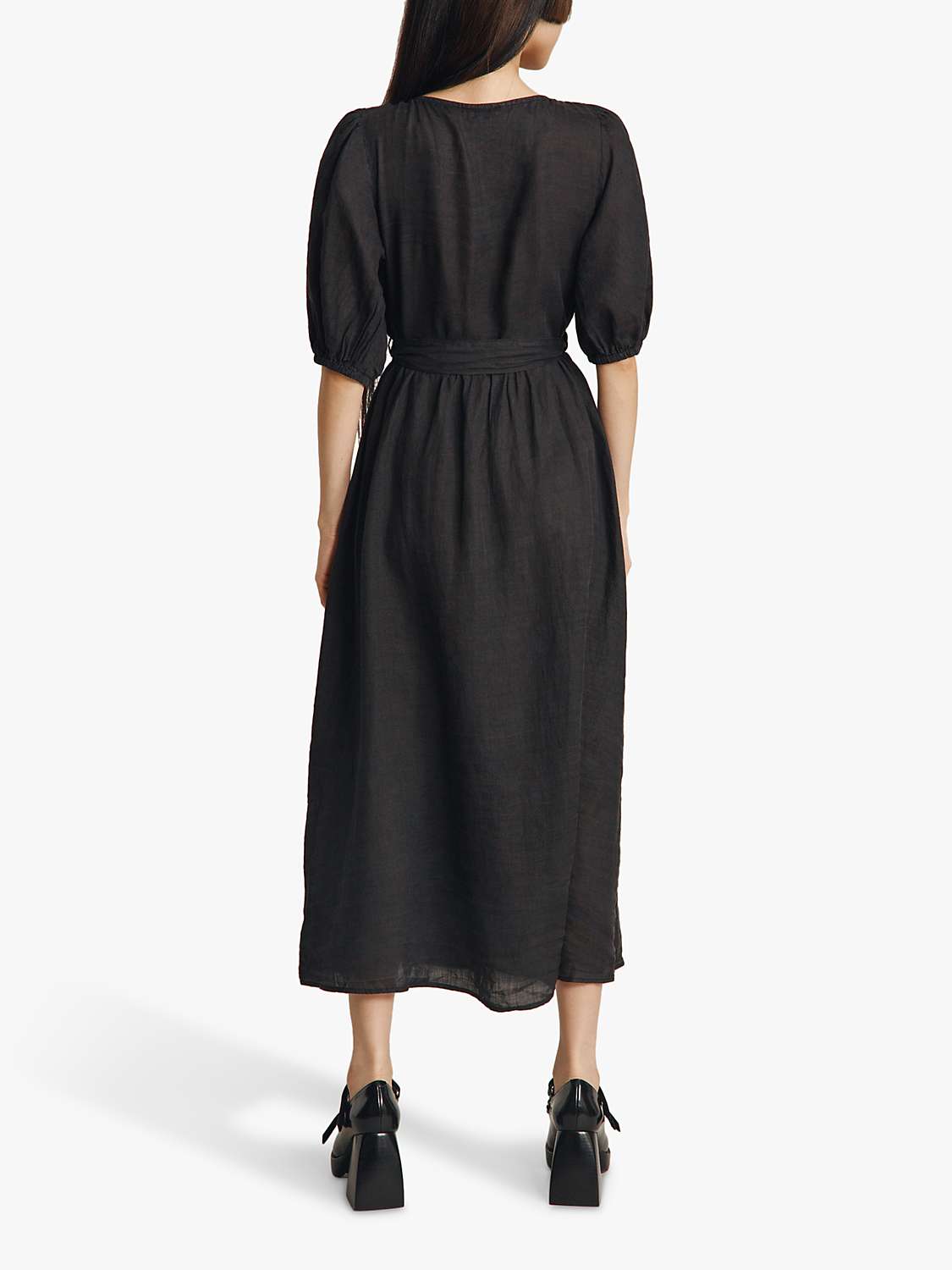 Ghost Greta Ramie Linen Wrap Dress, Black at John Lewis & Partners