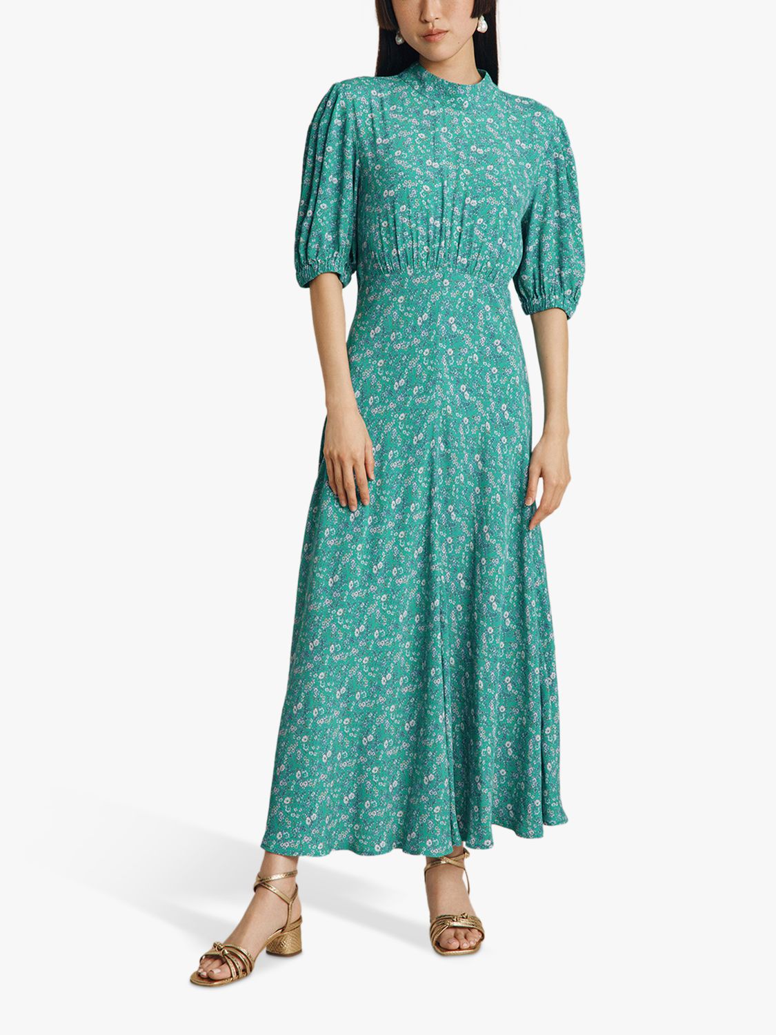 Ghost Luella Floral Print Midi Dress, Green Ditsy at John Lewis & Partners
