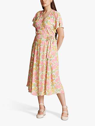 Ghost Hattie Floral Midi Dress, Pink Bloom