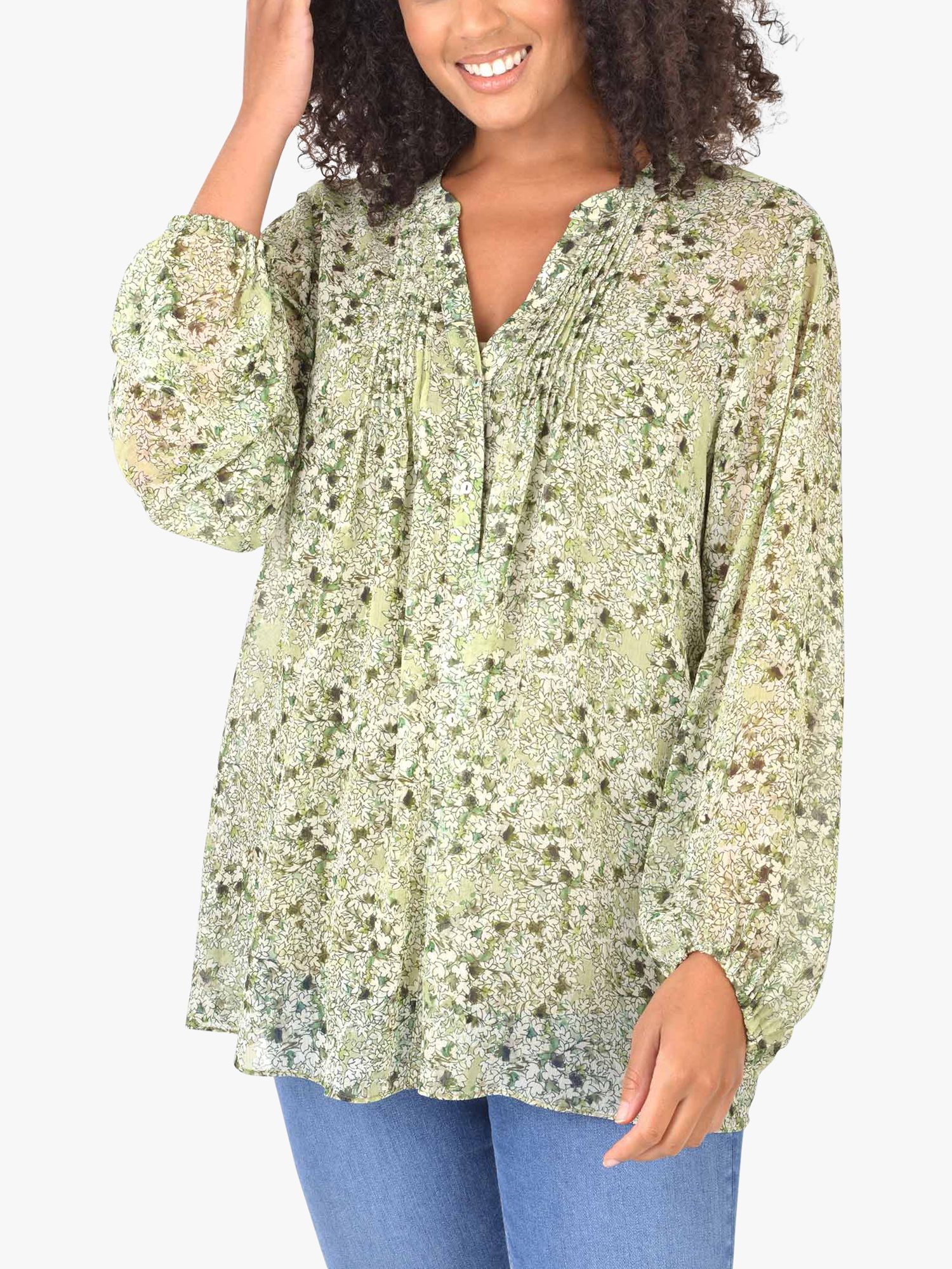 Live Unlimited Curve Daisy Pintuck Blouse, Green