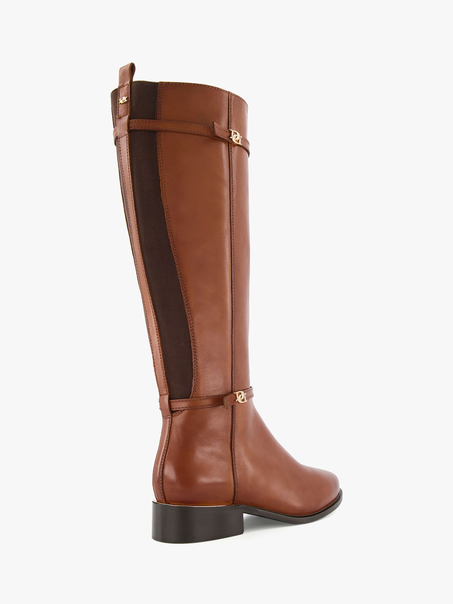 Dune Wide Fit Tap Leather Knee High Boots, Tan at John Lewis & Partners