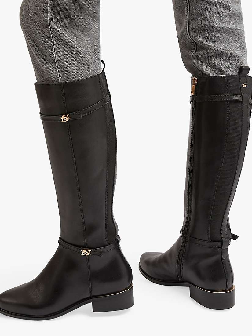 Dune Tap Leather Knee High Boots, Black at John Lewis & Partners