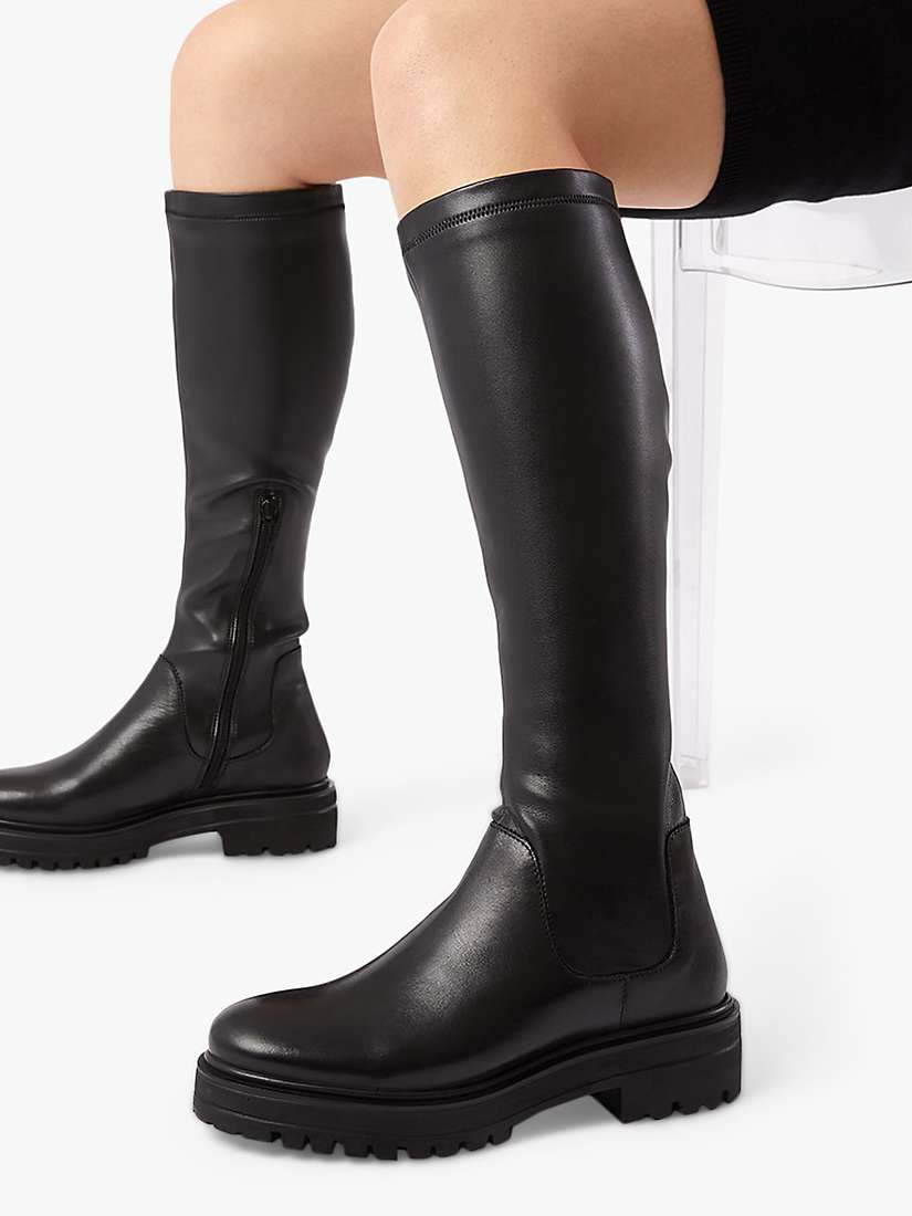 Buy Dune Tyren Leather Knee High Boots, Black Online at johnlewis.com