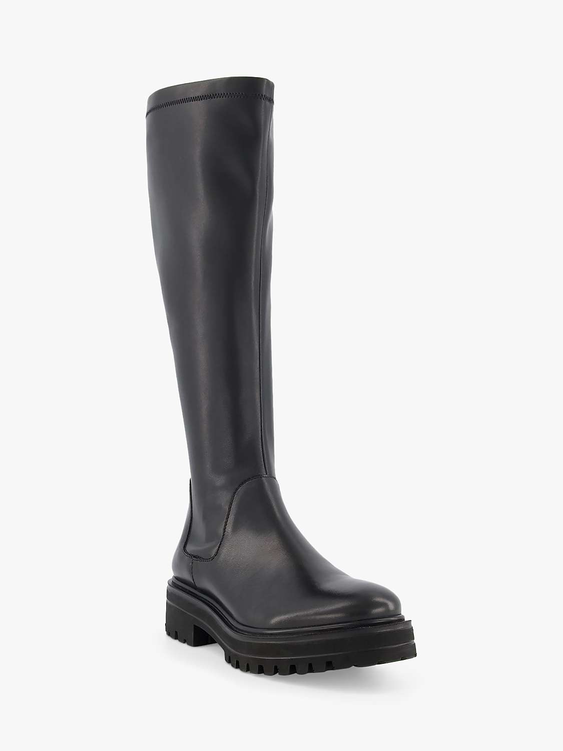 Buy Dune Tyren Leather Knee High Boots, Black Online at johnlewis.com
