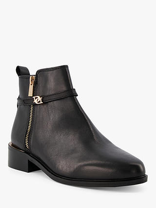 Dune Pap Leather Side Zip Ankle Boots, Black-leather
