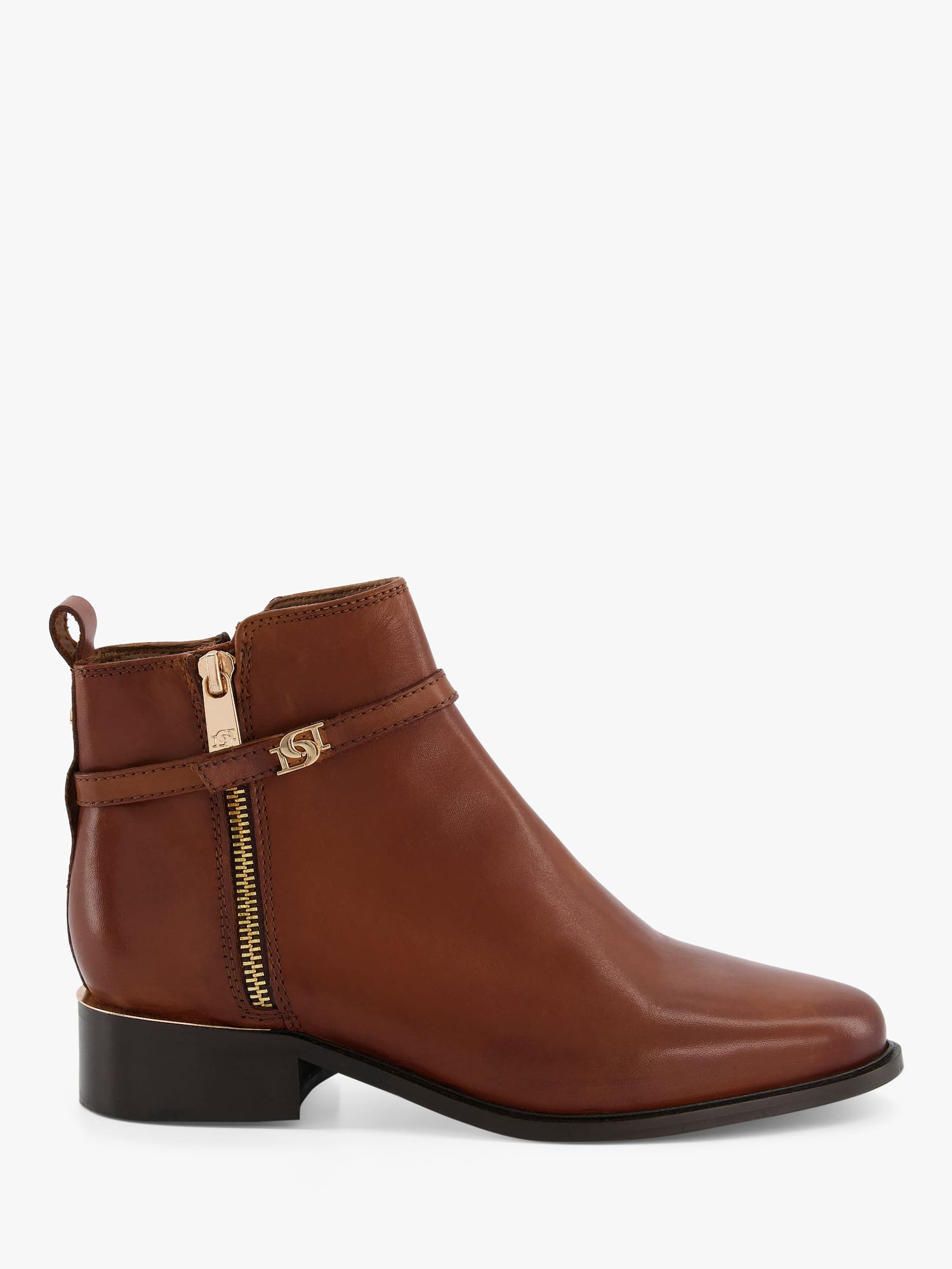 Dune Pap Leather Side Zip Ankle Boots, Tan-leather at John Lewis & Partners