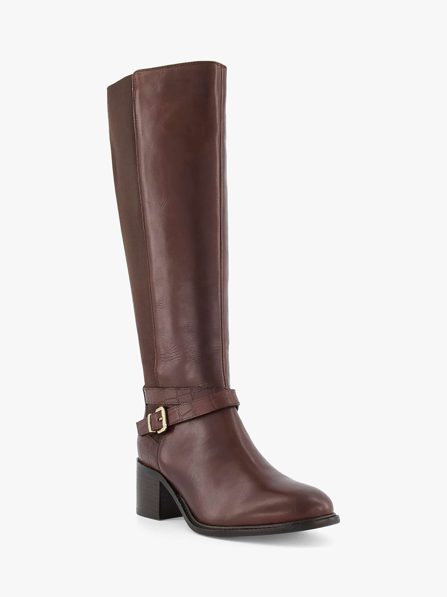 Dune Tildings Leather Buckle Detail Knee High Boots, Brown