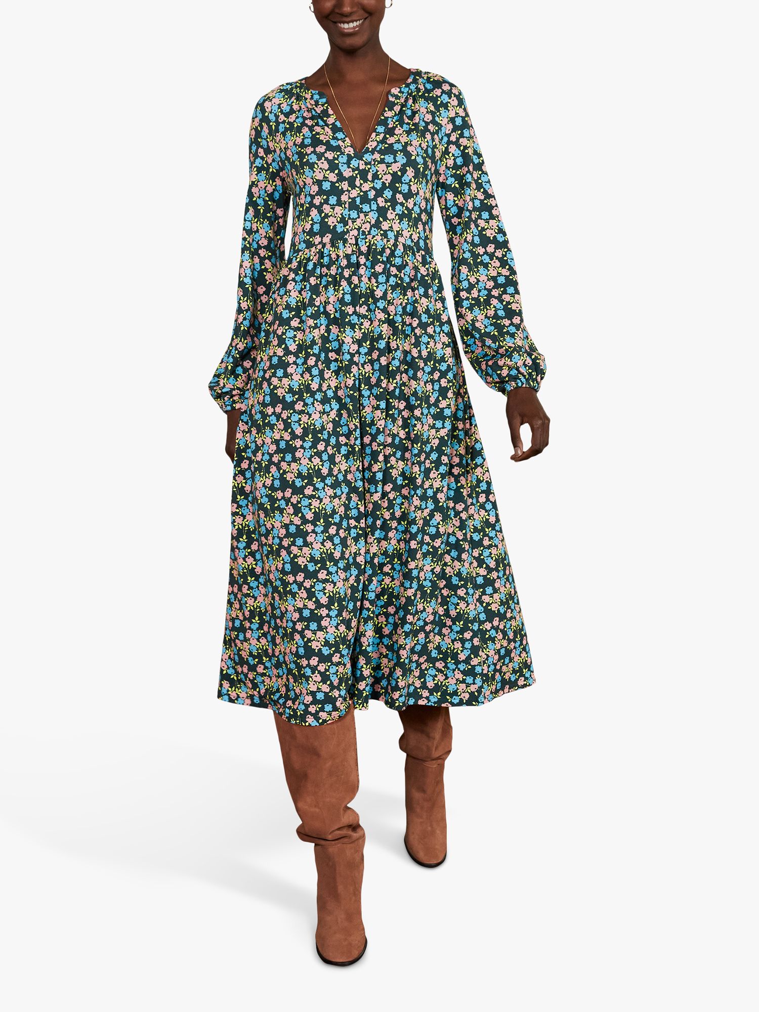 Boden Willow Floral Midi Jersey Dress