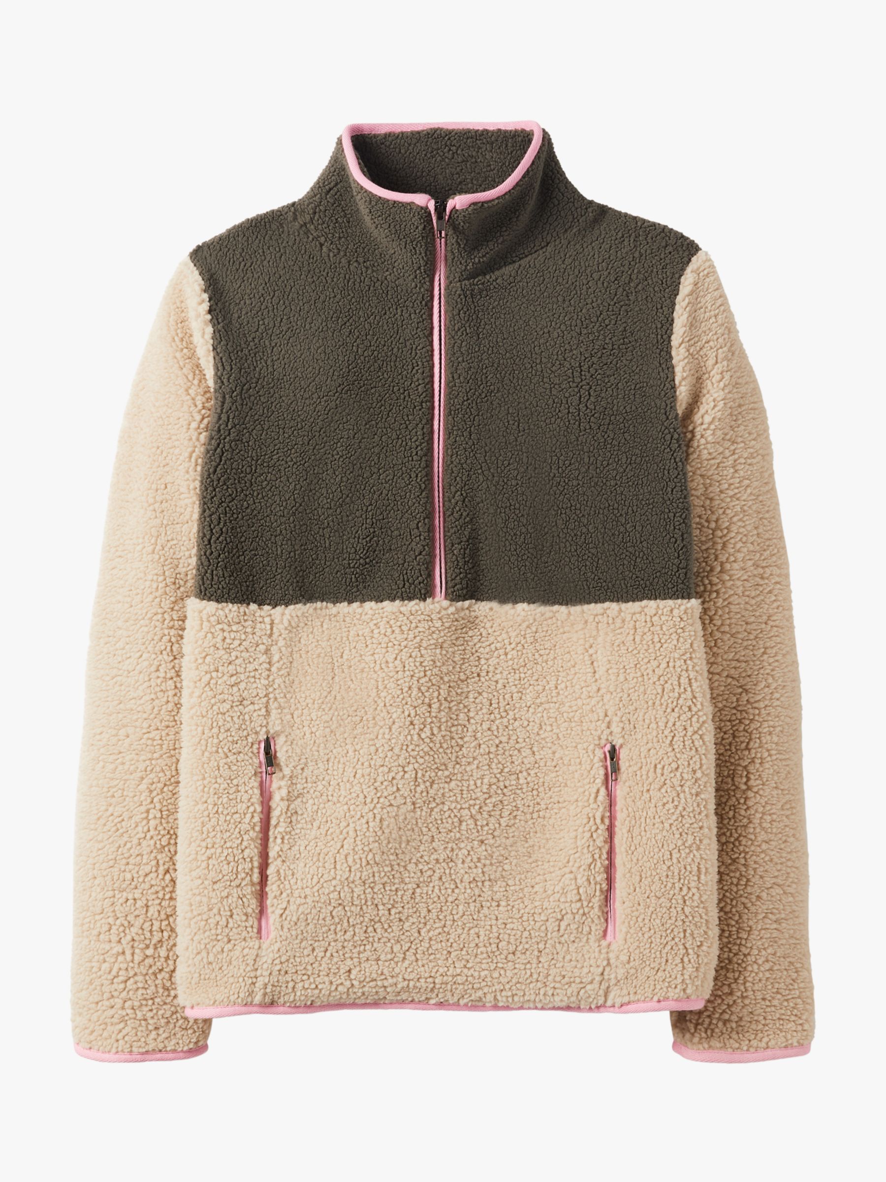 Boden Greta Colour Block Fleece, Ecru/Khaki