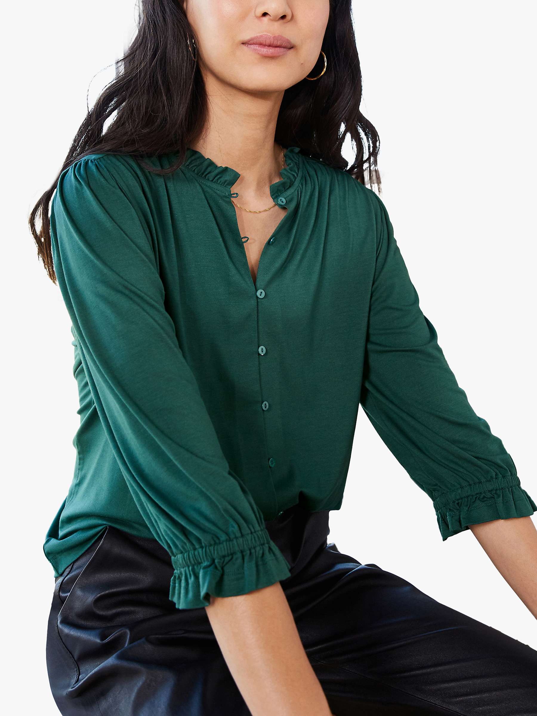 Buy Baukjen Mikayla Frill Collar Blouse, Pine Green Online at johnlewis.com